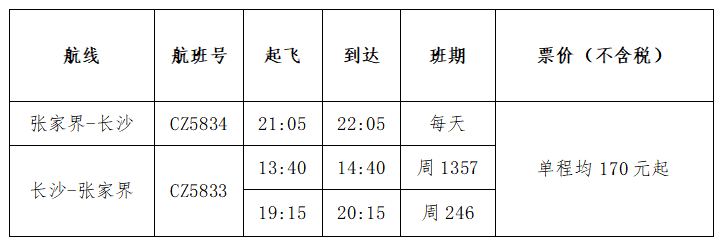 南航张家界往返长沙可空铁联运“打飞的”